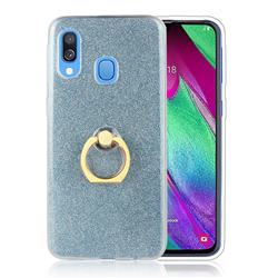 Luxury Soft TPU Glitter Back Ring Cover with 360 Rotate Finger Holder Buckle for Samsung Galaxy A30 - Blue
