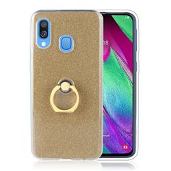 Luxury Soft TPU Glitter Back Ring Cover with 360 Rotate Finger Holder Buckle for Samsung Galaxy A30 - Golden