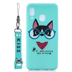 Green Glasses Dog Soft Kiss Candy Hand Strap Silicone Case for Samsung Galaxy A30
