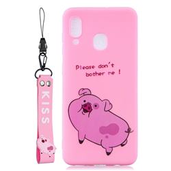 Pink Cute Pig Soft Kiss Candy Hand Strap Silicone Case for Samsung Galaxy A30