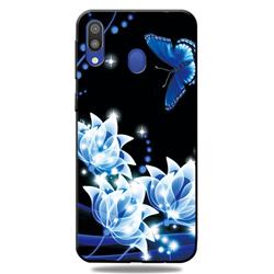 Blue Butterfly 3D Embossed Relief Black TPU Cell Phone Back Cover for Samsung Galaxy A30