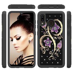 Peacock Flower Studded Rhinestone Bling Diamond Shock Absorbing Hybrid Defender Rugged Phone Case Cover for Samsung Galaxy A30