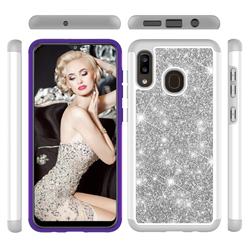 Glitter Rhinestone Bling Shock Absorbing Hybrid Defender Rugged Phone Case Cover for Samsung Galaxy A30 - Gray