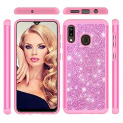 Glitter Rhinestone Bling Shock Absorbing Hybrid Defender Rugged Phone Case Cover for Samsung Galaxy A30 - Pink