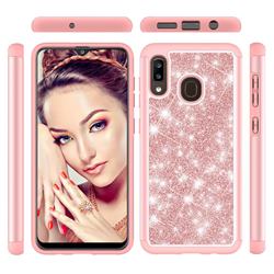 Glitter Rhinestone Bling Shock Absorbing Hybrid Defender Rugged Phone Case Cover for Samsung Galaxy A30 - Rose Gold