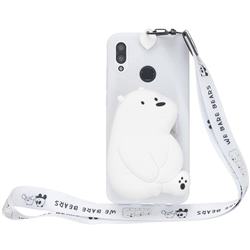 White Polar Bear Neck Lanyard Zipper Wallet Silicone Case for Samsung Galaxy A30