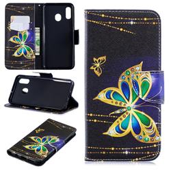 Golden Shining Butterfly Leather Wallet Case for Samsung Galaxy A30