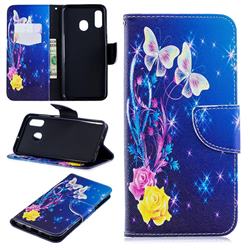 Yellow Flower Butterfly Leather Wallet Case for Samsung Galaxy A30
