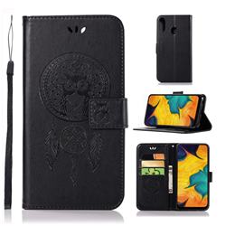 Intricate Embossing Owl Campanula Leather Wallet Case for Samsung Galaxy A30 - Black