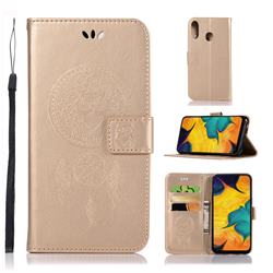 Intricate Embossing Owl Campanula Leather Wallet Case for Samsung Galaxy A30 - Champagne