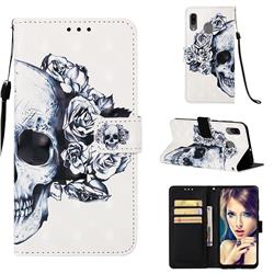 Skull Flower 3D Painted Leather Wallet Case for Samsung Galaxy A30