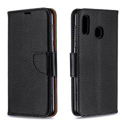 Classic Luxury Litchi Leather Phone Wallet Case for Samsung Galaxy A30 - Black