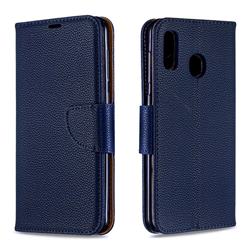 Classic Luxury Litchi Leather Phone Wallet Case for Samsung Galaxy A30 - Blue