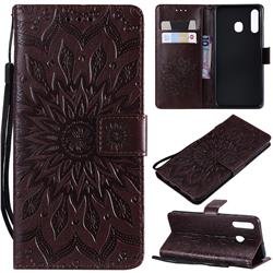 Embossing Sunflower Leather Wallet Case for Samsung Galaxy A30 - Brown