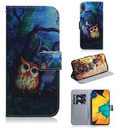Oil Painting Owl PU Leather Wallet Case for Samsung Galaxy A30