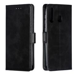 Retro Classic Calf Pattern Leather Wallet Phone Case for Samsung Galaxy A30 - Black