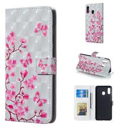 Butterfly Sakura Flower 3D Painted Leather Phone Wallet Case for Samsung Galaxy A30