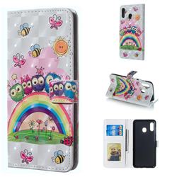 Rainbow Owl Family 3D Painted Leather Phone Wallet Case for Samsung Galaxy A30