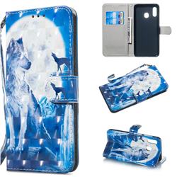 Ice Wolf 3D Painted Leather Wallet Phone Case for Samsung Galaxy A30