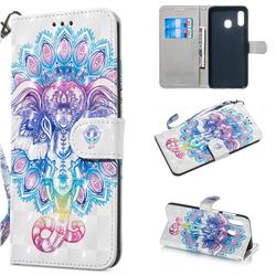 Colorful Elephant 3D Painted Leather Wallet Phone Case for Samsung Galaxy A30