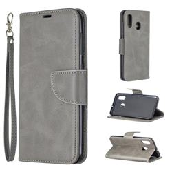 Classic Sheepskin PU Leather Phone Wallet Case for Samsung Galaxy A30 - Gray