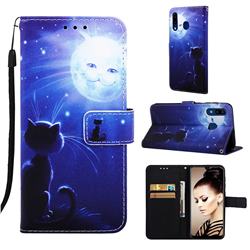 Cat and Moon Matte Leather Wallet Phone Case for Samsung Galaxy A30