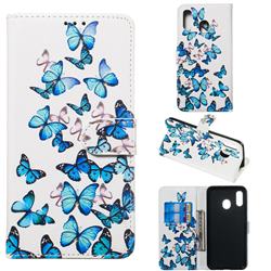 Blue Vivid Butterflies PU Leather Wallet Case for Samsung Galaxy A30