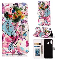 Flower Elephant 3D Relief Oil PU Leather Wallet Case for Samsung Galaxy A30