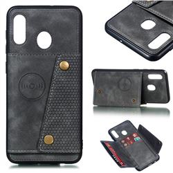 Retro Multifunction Card Slots Stand Leather Coated Phone Back Cover for Samsung Galaxy A30 - Gray