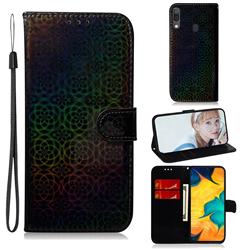 Laser Circle Shining Leather Wallet Phone Case for Samsung Galaxy A30 - Black