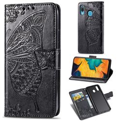 Embossing Mandala Flower Butterfly Leather Wallet Case for Samsung Galaxy A30 - Black