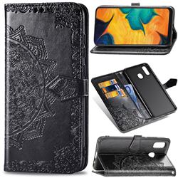 Embossing Imprint Mandala Flower Leather Wallet Case for Samsung Galaxy A30 - Black