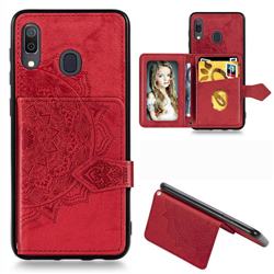 Mandala Flower Cloth Multifunction Stand Card Leather Phone Case for Samsung Galaxy A30 - Red