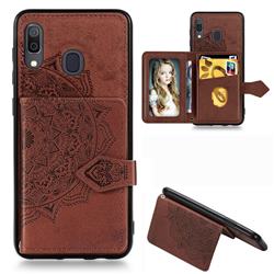 Mandala Flower Cloth Multifunction Stand Card Leather Phone Case for Samsung Galaxy A30 - Brown