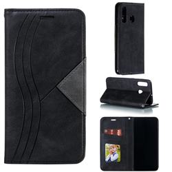 Retro S Streak Magnetic Leather Wallet Phone Case for Samsung Galaxy A30 - Black