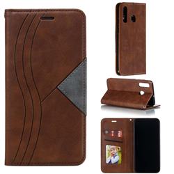 Retro S Streak Magnetic Leather Wallet Phone Case for Samsung Galaxy A30 - Brown