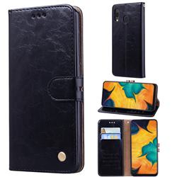 Luxury Retro Oil Wax PU Leather Wallet Phone Case for Samsung Galaxy A30 - Deep Black