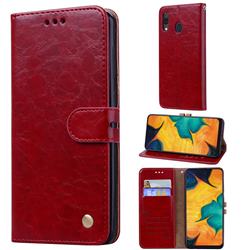 Luxury Retro Oil Wax PU Leather Wallet Phone Case for Samsung Galaxy A30 - Brown Red