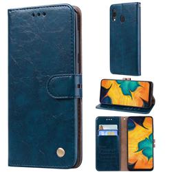 Luxury Retro Oil Wax PU Leather Wallet Phone Case for Samsung Galaxy A30 - Sapphire