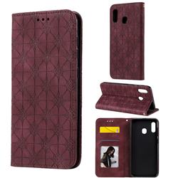 Intricate Embossing Four Leaf Clover Leather Wallet Case for Samsung Galaxy A30 - Claret