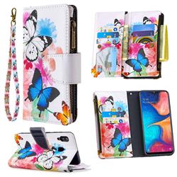 Vivid Flying Butterflies Binfen Color BF03 Retro Zipper Leather Wallet Phone Case for Samsung Galaxy A30