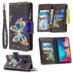 Golden Shining Butterfly Binfen Color BF03 Retro Zipper Leather Wallet Phone Case for Samsung Galaxy A30