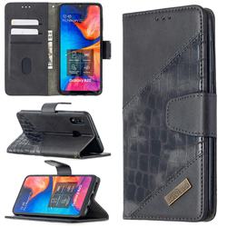 BinfenColor BF04 Color Block Stitching Crocodile Leather Case Cover for Samsung Galaxy A30 - Black