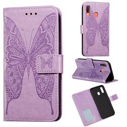 Intricate Embossing Vivid Butterfly Leather Wallet Case for Samsung Galaxy A30 - Purple