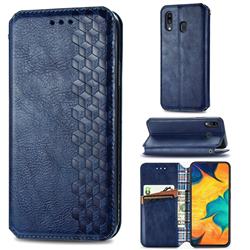 Ultra Slim Fashion Business Card Magnetic Automatic Suction Leather Flip Cover for Samsung Galaxy A30 - Dark Blue
