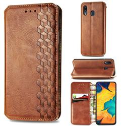 Ultra Slim Fashion Business Card Magnetic Automatic Suction Leather Flip Cover for Samsung Galaxy A30 - Brown
