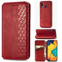 Ultra Slim Fashion Business Card Magnetic Automatic Suction Leather Flip Cover for Samsung Galaxy A30 - Red
