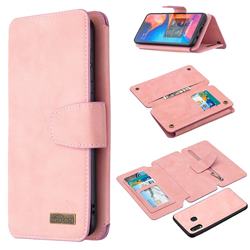 Binfen Color BF07 Frosted Zipper Bag Multifunction Leather Phone Wallet for Samsung Galaxy A30 - Pink