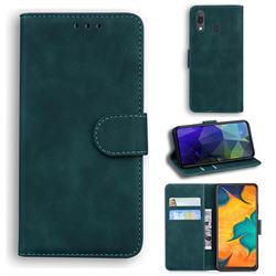 Retro Classic Skin Feel Leather Wallet Phone Case for Samsung Galaxy A30 - Green