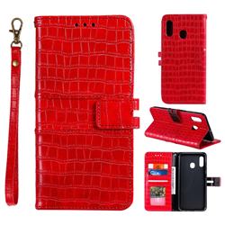 Luxury Crocodile Magnetic Leather Wallet Phone Case for Samsung Galaxy A30 - Red